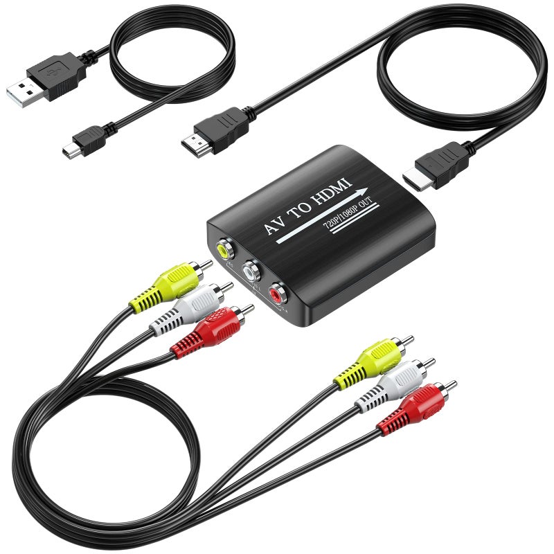 GINGIN RCA to HDMI Converter, AV to HDMI Converter for TV/PC/N64/Wii/PS1/PS2/PS3/STB/Xbox/VHS/VCR/Blue-Ray DVD Players, with 3.3ft RCA and HDMI Cables - Image 1