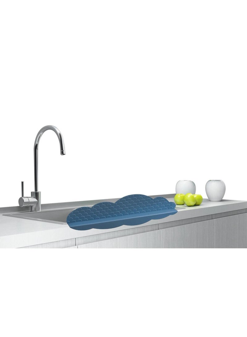 SYOSI Silicone Sink Splash Guard, Water Splatter Protector for Kitchen and Bathroom Sinks, Non-Slip Suction Cup Base, Faucet Backsplash Guard, Dishwasher Safe, Blue - Image 1