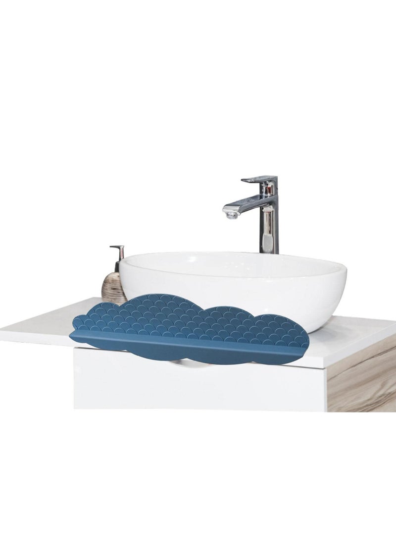 SYOSI Silicone Sink Splash Guard, Water Splatter Protector for Kitchen and Bathroom Sinks, Non-Slip Suction Cup Base, Faucet Backsplash Guard, Dishwasher Safe, Blue - Image 2