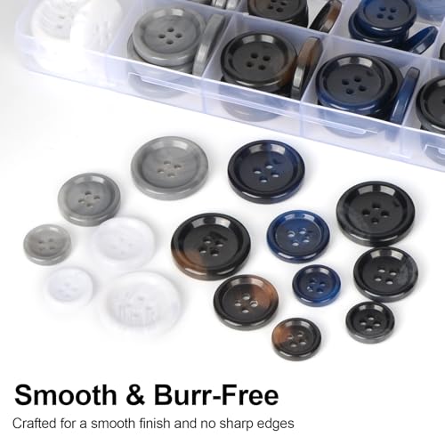OELFFOW 110Pcs Mixed Sewing Buttons, 4-Hole Craft Round, 5 Color 3 Size(15mm,20mm,25mm) Suit Coats Blazer Resin Button, Suitable for Variety Clothing Sewing, DIY Craft (White,Grey, Brown,Blue, Black) - Image 5