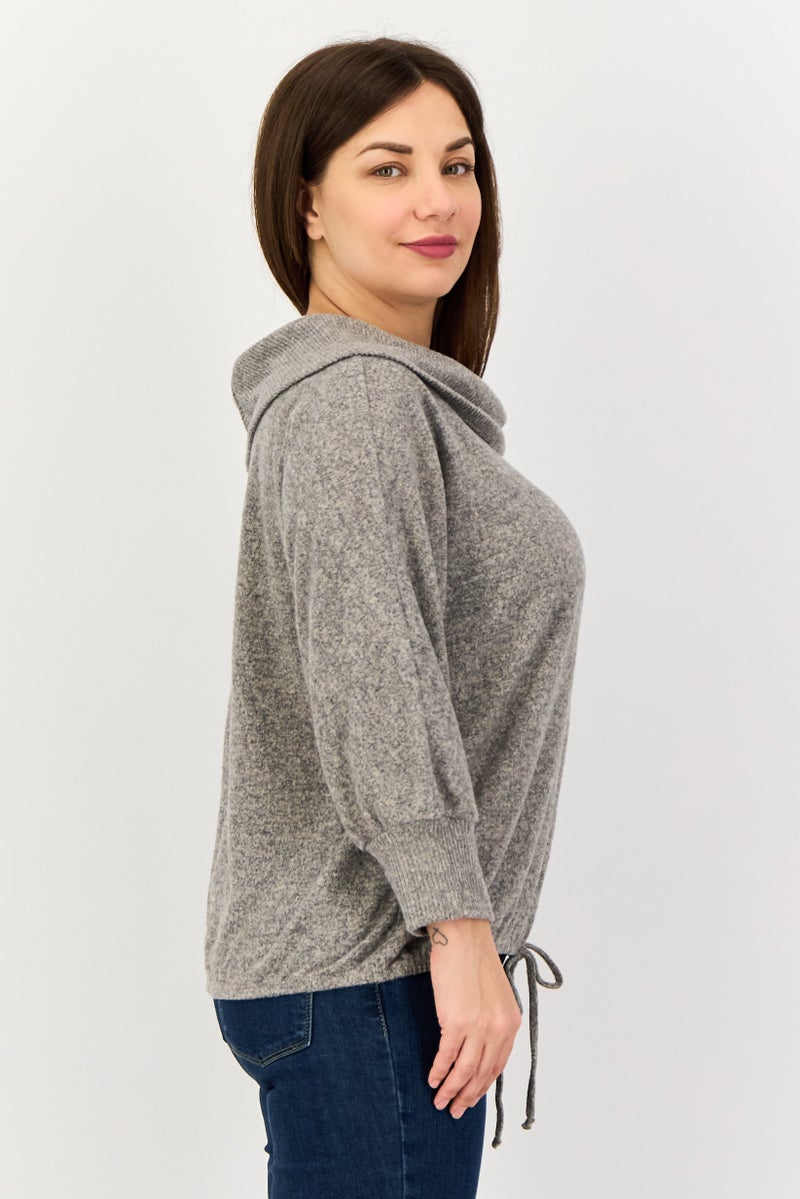 ADRIENNE VITTADINI Women Turtle Neck Heather Sweater, Grey - Image 3