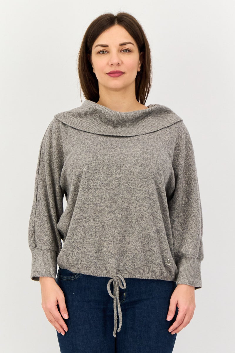 ADRIENNE VITTADINI Women Turtle Neck Heather Sweater, Grey - Image 1