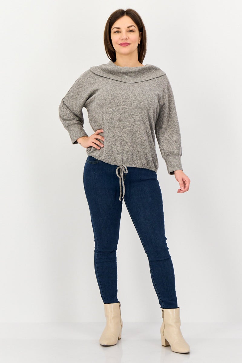 ADRIENNE VITTADINI Women Turtle Neck Heather Sweater, Grey - Image 4