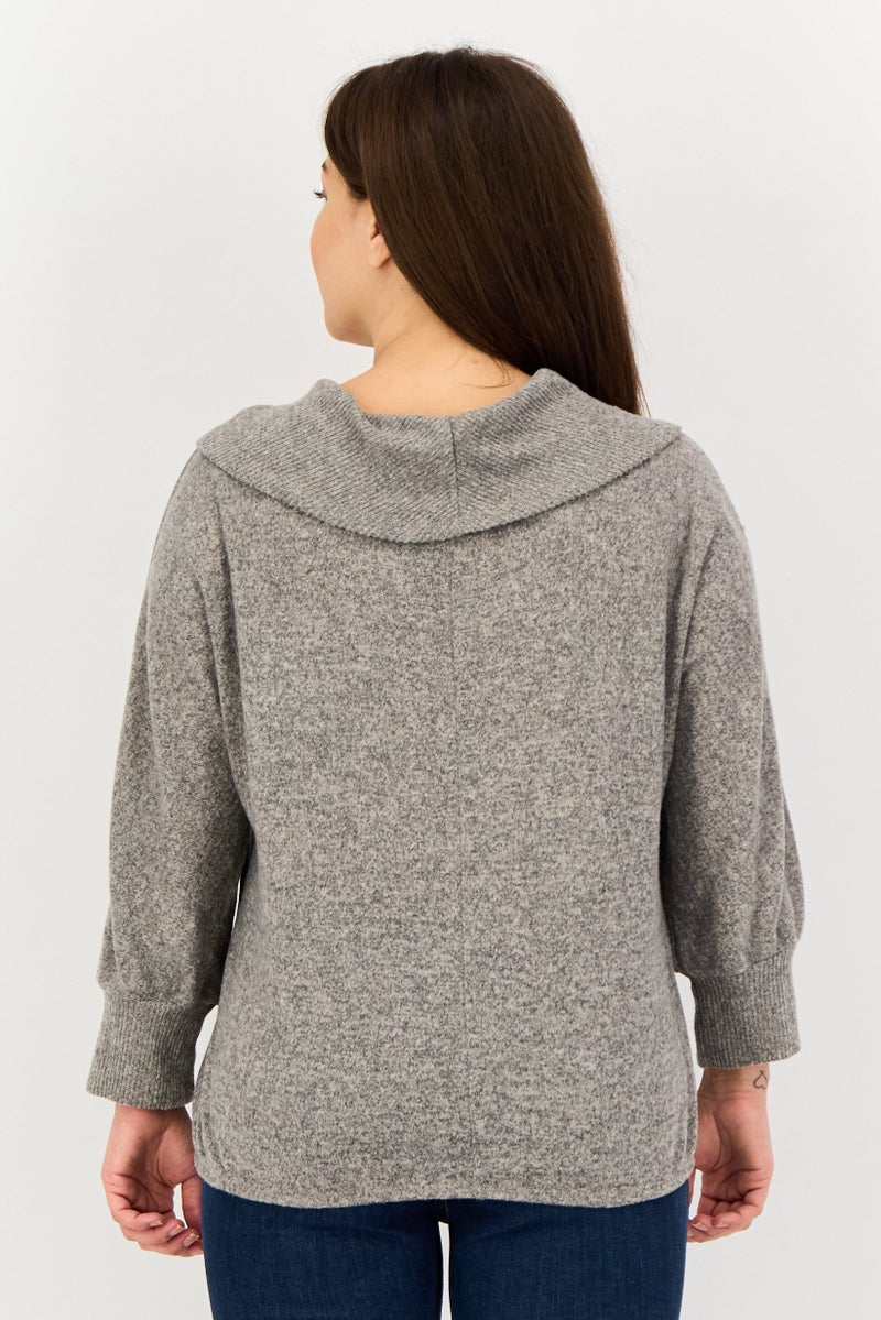 ADRIENNE VITTADINI Women Turtle Neck Heather Sweater, Grey - Image 2
