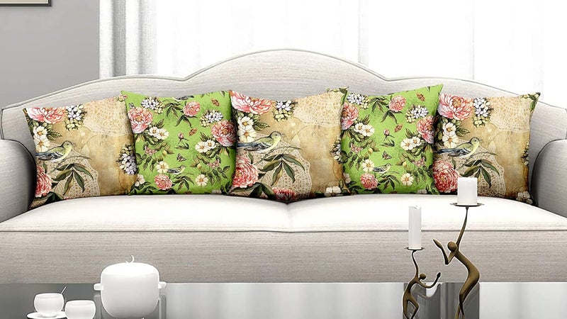 homewards Bird and Blossom Cushion Cover Set of 5 Poly Satin Size 16x16 inches - Image 1