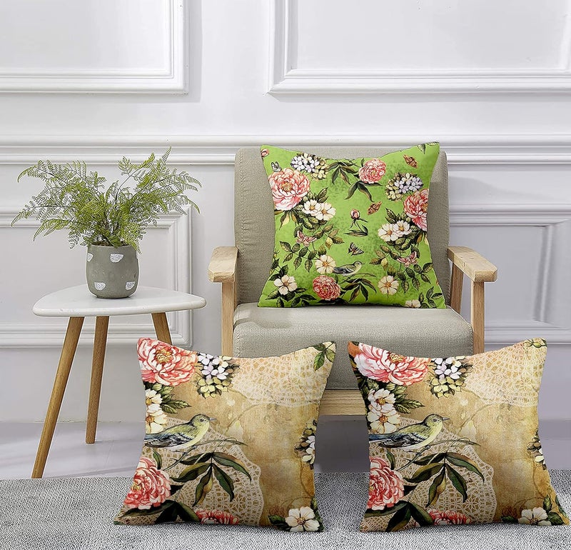 homewards Bird and Blossom Cushion Cover Set of 5 Poly Satin Size 16x16 inches - Image 2