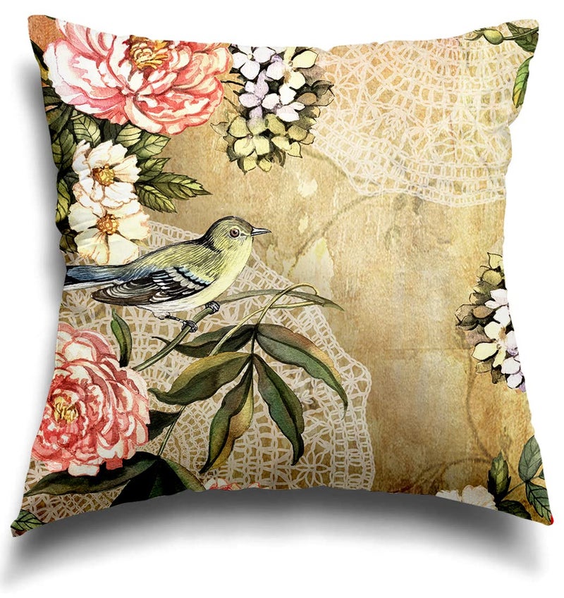 homewards Bird and Blossom Cushion Cover Set of 5 Poly Satin Size 16x16 inches - Image 3