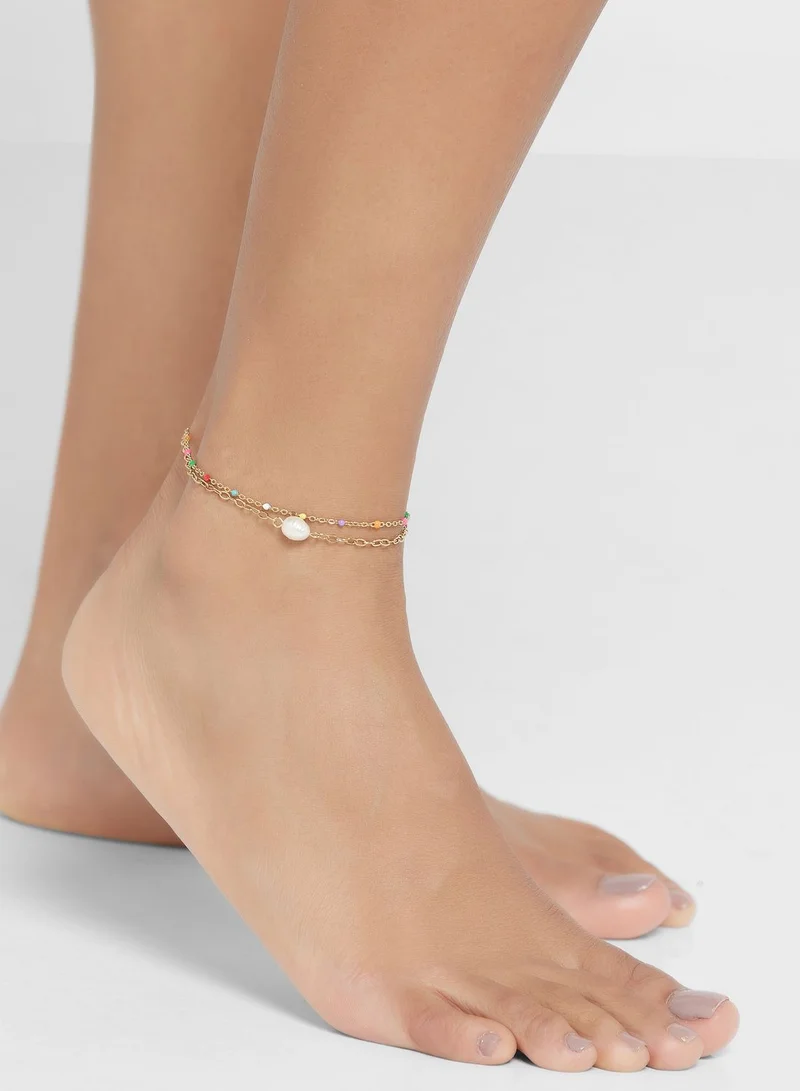 Lady Mauve JEWEL MULTI COLOURED BEAD PEARL CHAIN ANKLET