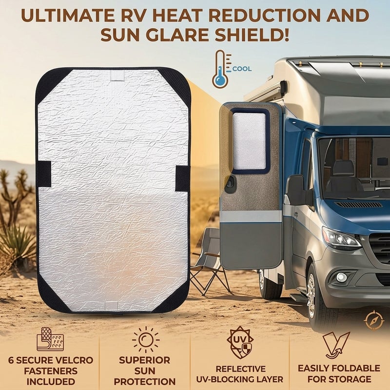 RV Sunshade: 16 X 25 Inch Silver Foldable Window Shade - Full UV Protection Heat Insulation Blackout Privacy Screen for RV Camping Travel Trailer - Image 5