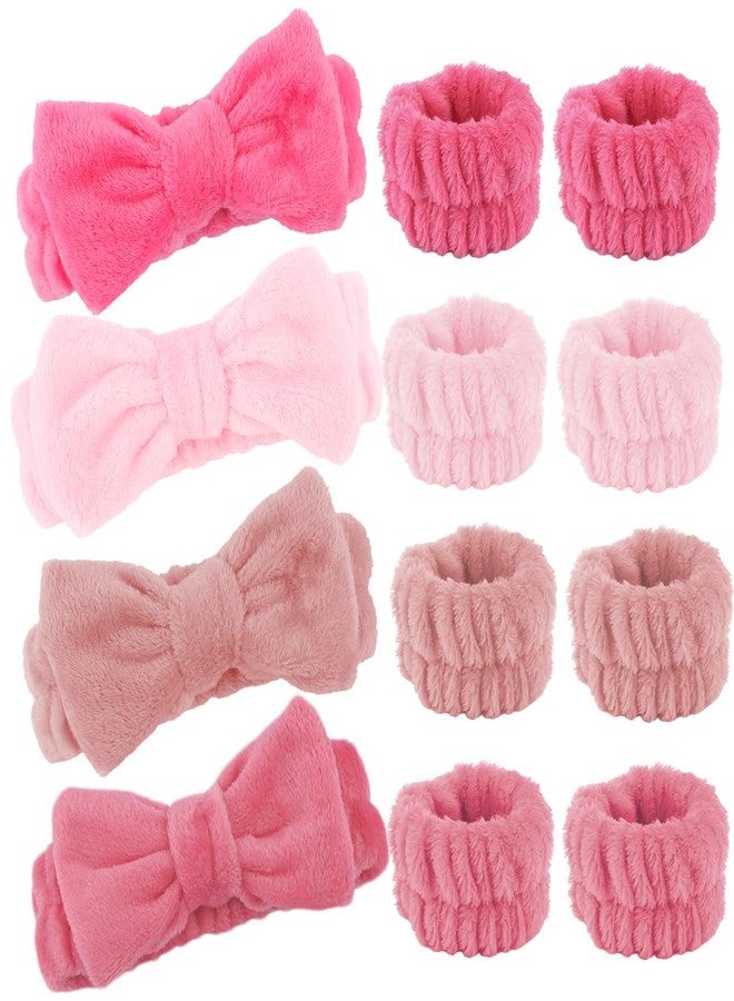 AOPRIE SPA Headbands for Washing Face Makeup Headbands with Bow Hair Band Women Facial Head Band Laurel Wrist Towel Wraps For Shower Face Mask Red Pink, 12 Pack - Image 1