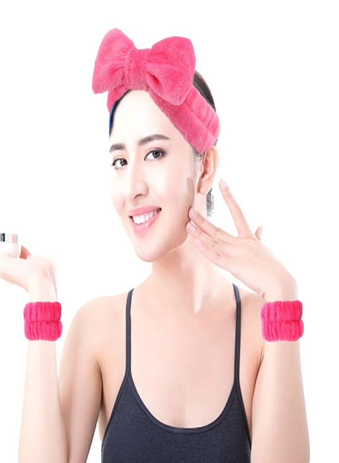 AOPRIE SPA Headbands for Washing Face Makeup Headbands with Bow Hair Band Women Facial Head Band Laurel Wrist Towel Wraps For Shower Face Mask Red Pink, 12 Pack - Image 4