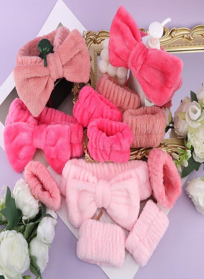 AOPRIE SPA Headbands for Washing Face Makeup Headbands with Bow Hair Band Women Facial Head Band Laurel Wrist Towel Wraps For Shower Face Mask Red Pink, 12 Pack - Image 2