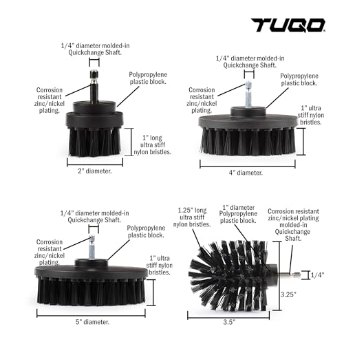 TUQO SB20B Drill Brush Attachment Set - Power Scrubber Brush Cleaning Kit - for Industrial Use,Grill, Paint Removal, Furnace, Oven and More | Hard Bristle| Hex Shank Fits Most Drills | Black - Image 2