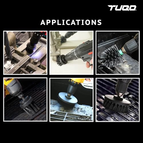 TUQO SB20B Drill Brush Attachment Set - Power Scrubber Brush Cleaning Kit - for Industrial Use,Grill, Paint Removal, Furnace, Oven and More | Hard Bristle| Hex Shank Fits Most Drills | Black - Image 4