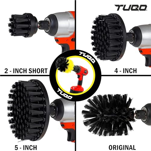 TUQO SB20B Drill Brush Attachment Set - Power Scrubber Brush Cleaning Kit - for Industrial Use,Grill, Paint Removal, Furnace, Oven and More | Hard Bristle| Hex Shank Fits Most Drills | Black - Image 5