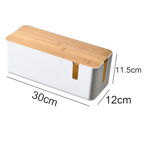 Changsuo Small Cable Management Box with Bamboo Lid for Extension Cord Power Stripe Surge Protector Wire Concealer Organizer Cover Hider (White) - Image 4