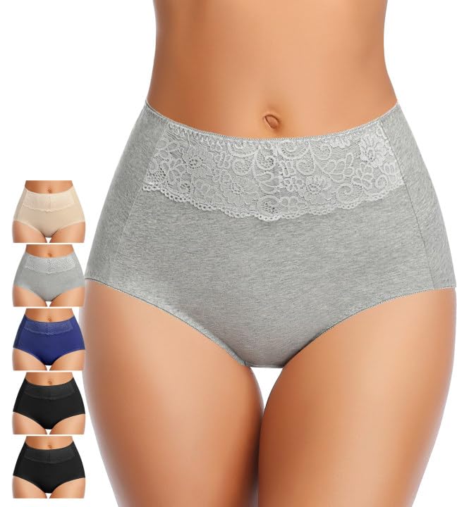 MISSWHO Cotton Underwear 5 Pack Underpants High Waisted Panties for Women Postpartum Essentials C Section Ladies Briefs Plus Size Medium - Image 1