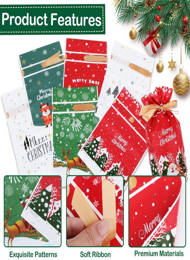Coopay 60 Pcs Christmas Drawstring Gift Bags, 5.83” x 9” Christmas Treat Bags, 6 Styles Drawstring Candy Cookie Wrapping Packing with Ribbon for Holiday Goodie Homemade Gift Giving Party Supplies - Image 3