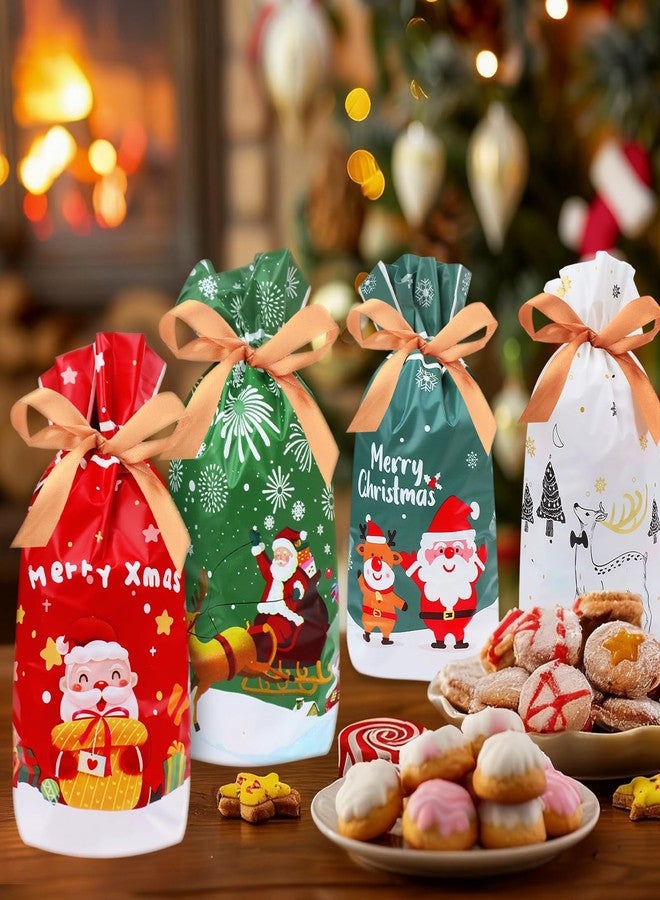 Coopay 60 Pcs Christmas Drawstring Gift Bags, 5.83” x 9” Christmas Treat Bags, 6 Styles Drawstring Candy Cookie Wrapping Packing with Ribbon for Holiday Goodie Homemade Gift Giving Party Supplies - Image 5