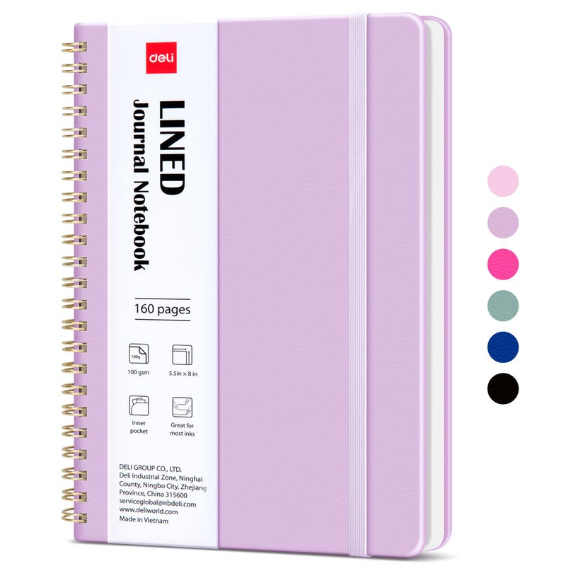 deli Lined Spiral Journal Notebook, 160 Pages, A5 (5.5"x8") Hardcover Writing Notebook, College Ruled Spiral Bound Journal for Women & Men - Perfect for Work, School, Office & Note Taking - Purple - Image 1