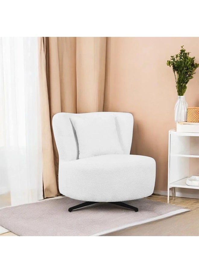 NZONE STORE Swivel Boucle Chair Oversized Lazy chair with 360-Degree Base for Living Room White  - Image 1
