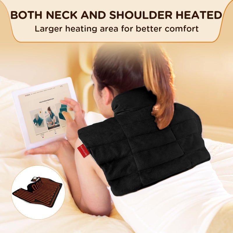 Comfytemp Heating Pad for Neck and Shoulders and Back, 2.6lb Weighted Electric Heat Pad FSA Eligible, Large HSA Heated Wrap, 9 Heat Settings & 11 Timer, Birthday Gifts for Women Men Mom Dad, Black - Image 5