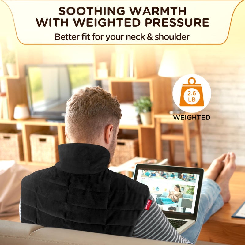 Comfytemp Heating Pad for Neck and Shoulders and Back, 2.6lb Weighted Electric Heat Pad FSA Eligible, Large HSA Heated Wrap, 9 Heat Settings & 11 Timer, Birthday Gifts for Women Men Mom Dad, Black - Image 2