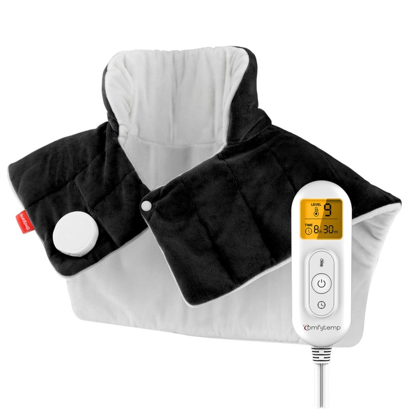 Comfytemp Heating Pad for Neck and Shoulders and Back, 2.6lb Weighted Electric Heat Pad FSA Eligible, Large HSA Heated Wrap, 9 Heat Settings & 11 Timer, Birthday Gifts for Women Men Mom Dad, Black - Image 1
