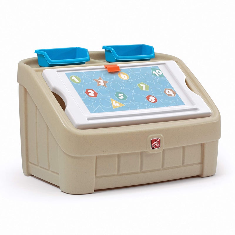 Step2 2-in-1 Toy Box & Art Lid, Kids Toy Storage Bin & Organizer, Easel & Chest in One, Made of Durable Plastic, For Toddlers 2+ Years Old, Tan - Image 1