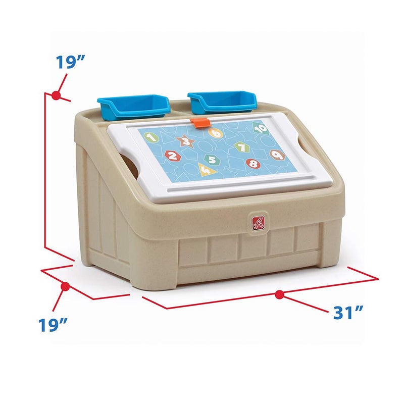 Step2 2-in-1 Toy Box & Art Lid, Kids Toy Storage Bin & Organizer, Easel & Chest in One, Made of Durable Plastic, For Toddlers 2+ Years Old, Tan - Image 3