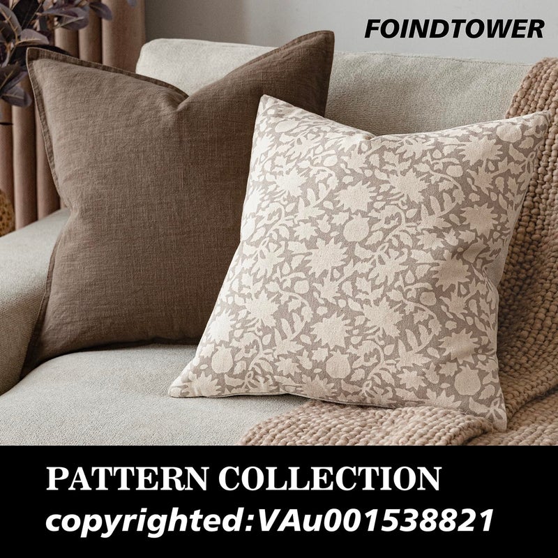 Foindtower Set of 2 Decorative Neutral Floral Throw Pillow Covers Accent Farmhouse Cushion Covers Boho Vintage Pillowcase for Couch Sofa Bedroom Living Room Home Decor,22Ã—22 Inch,Ivory Beige - Image 3