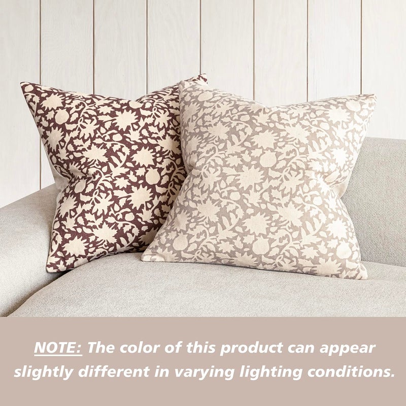 Foindtower Set of 2 Decorative Neutral Floral Throw Pillow Covers Accent Farmhouse Cushion Covers Boho Vintage Pillowcase for Couch Sofa Bedroom Living Room Home Decor,22Ã—22 Inch,Ivory Beige - Image 4