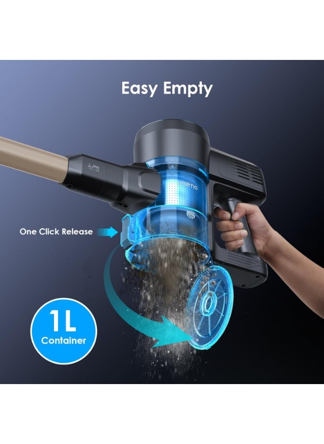 Oraimo Cordless Vacuum Cleaner 6 in 1, Upgraded 270W 24Kpa Brushless Motor, 45 Mins UL Listed Detachable Battery, 3 Power Suction, LED Display, Anti-Tangle Stick Hoover for Pet Hair Hard Floor Carpet