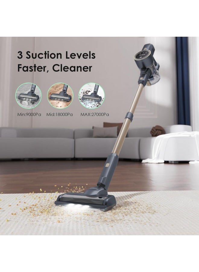 Oraimo Cordless Vacuum Cleaner 6 in 1, Upgraded 270W 24Kpa Brushless Motor, 45 Mins UL Listed Detachable Battery, 3 Power Suction, LED Display, Anti-Tangle Stick Hoover for Pet Hair Hard Floor Carpet