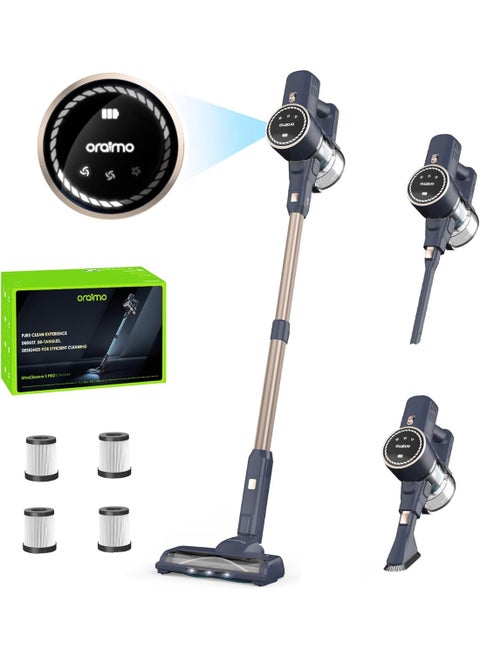 Oraimo Cordless Vacuum Cleaner 6 in 1, Upgraded 270W 24Kpa Brushless Motor, 45 Mins UL Listed Detachable Battery, 3 Power Suction, LED Display, Anti-Tangle Stick Hoover for Pet Hair Hard Floor Carpet
