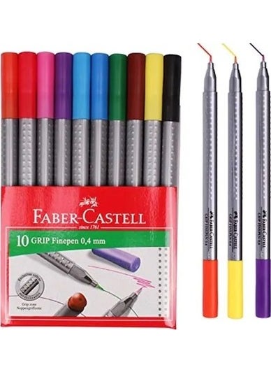 FABER-CASTELL - Grip Finepen Felt Tip 0.4mm 10 Pieces Cardboard Box - Image 1