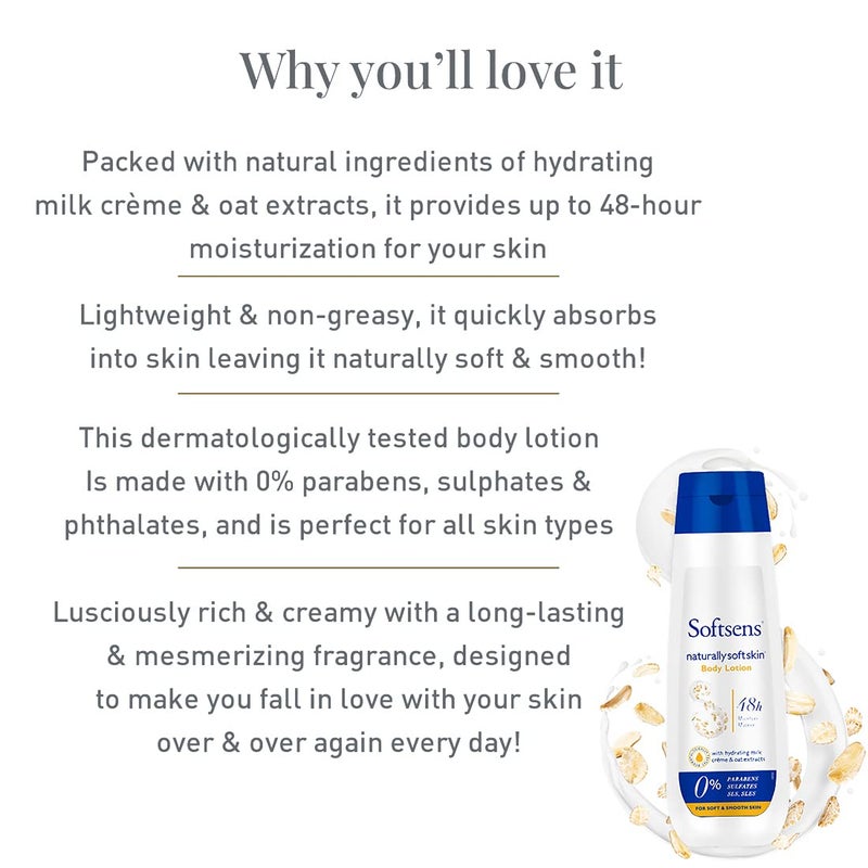 Softsens Naturally Soft Skin Body Lotion With Hydrating Milk Creme  Oats Extract  48H Moisturization  Parabens Sulfates SLS SLES Free 200ml - Image 3