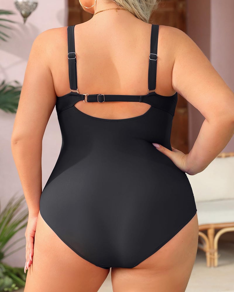 Aqua Eve Womens Plus Size One Piece Swimsuit- Tummy Control Bathing Suit Full Coverage Swimwear Black 16W - Image 4