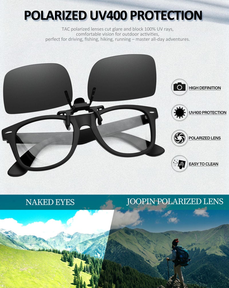 Joopin 2 Pack Polarized Clip on Sunglasses over Glasses, Rectangle Flip up Sun Glasses UV Protection Women Men (Black) - Image 5