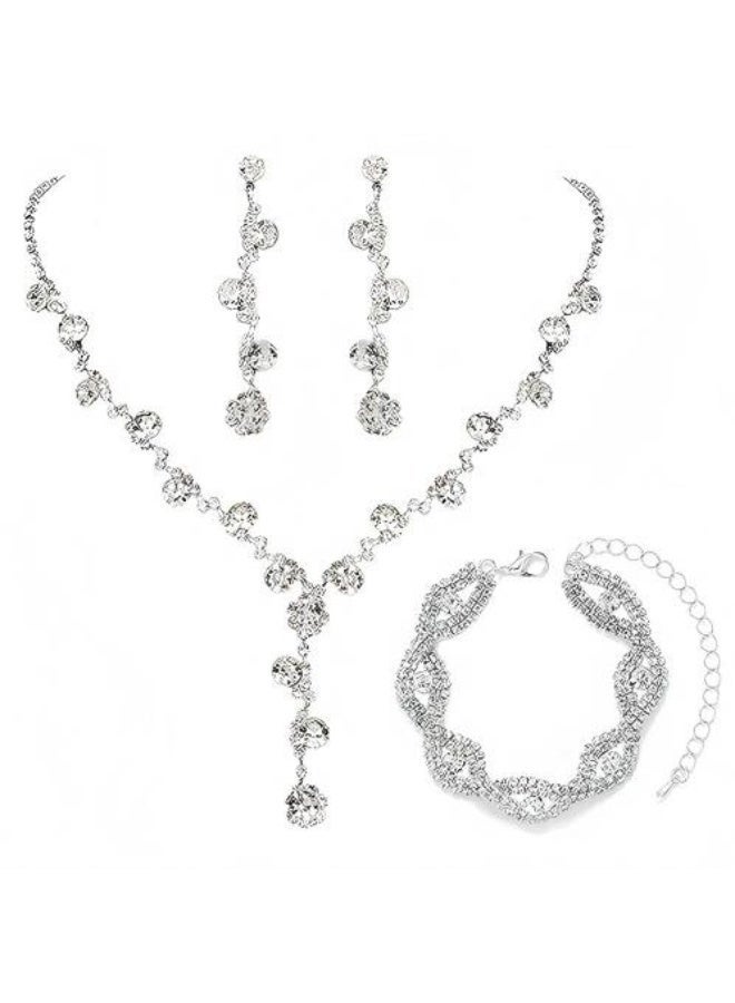 مجموعة 4 قطع للمناسبات البراقة | حقيبة الكلتش مع قلادة، أقراط وسوار متطابقة للزفاف، العروس والحفلات - Image 2