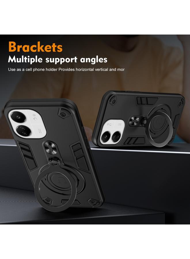 اس-توب جراب لهاتف Redmi 13C 4G / 5G بحلقة معدنية وحامل دوار 360 درجة من مادة البولي يوريثان الحراري الهجينة - Image 3