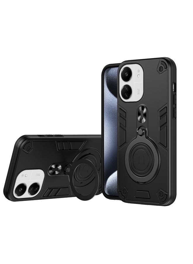 اس-توب جراب لهاتف Redmi 13C 4G / 5G بحلقة معدنية وحامل دوار 360 درجة من مادة البولي يوريثان الحراري الهجينة - Image 1