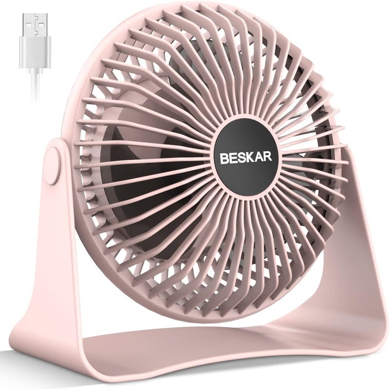 BESKAR USB Small Desk Fan, Portable Fans with 3 Speeds Strong Airflow, Quiet Operation and 360°Rotate, Personal Table Fan for Home,Office, Bedroom - 3.9 ft Cord - Image 1