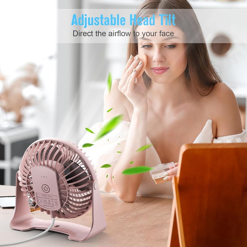 BESKAR USB Small Desk Fan, Portable Fans with 3 Speeds Strong Airflow, Quiet Operation and 360°Rotate, Personal Table Fan for Home,Office, Bedroom - 3.9 ft Cord - Image 3
