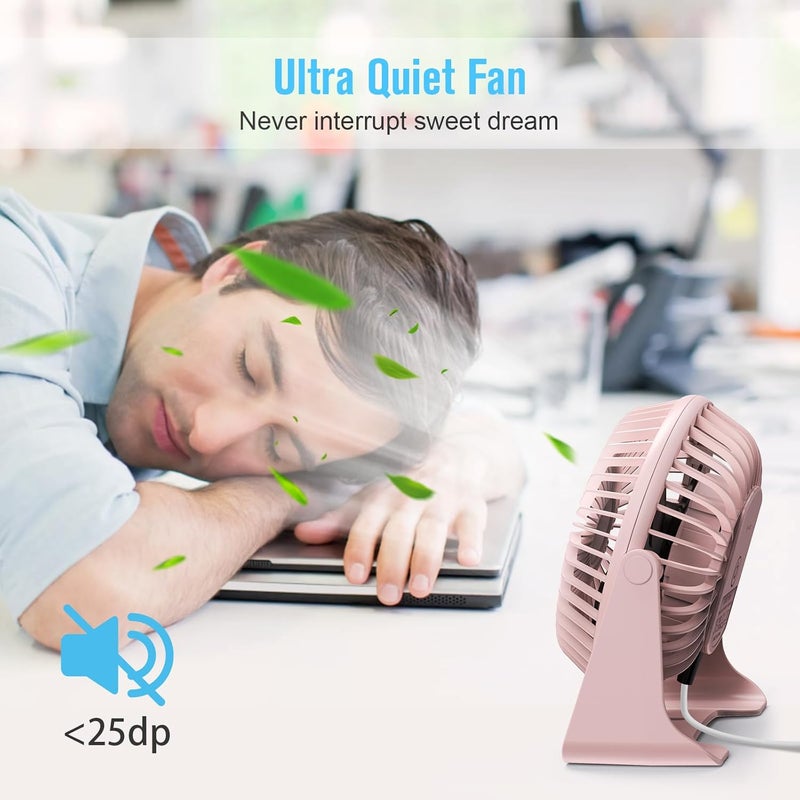 BESKAR USB Small Desk Fan, Portable Fans with 3 Speeds Strong Airflow, Quiet Operation and 360°Rotate, Personal Table Fan for Home,Office, Bedroom - 3.9 ft Cord - Image 5