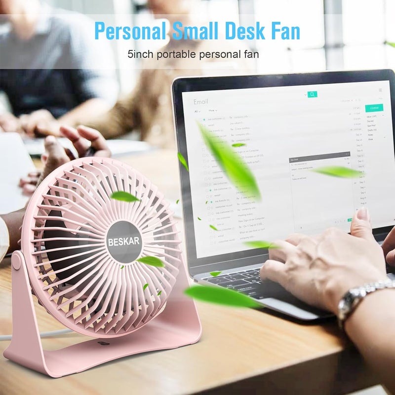 BESKAR USB Small Desk Fan, Portable Fans with 3 Speeds Strong Airflow, Quiet Operation and 360°Rotate, Personal Table Fan for Home,Office, Bedroom - 3.9 ft Cord - Image 4