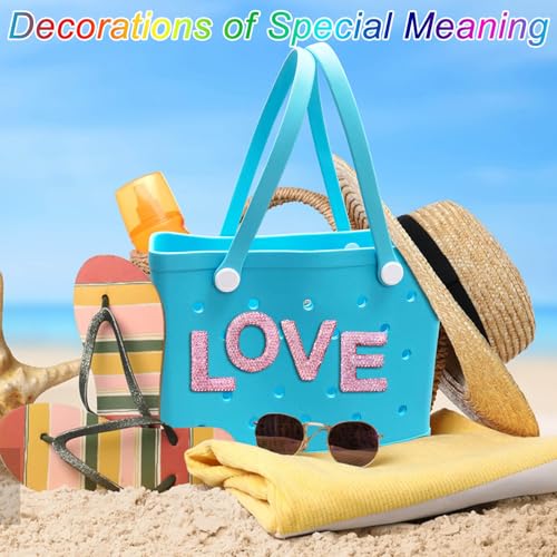 HLUWA Diamond Letter Charms for Bogg Bag, Alphabet Sparkling Purple Rhinestones Lettering Accessories Charms for Simply Southern Bag, Insert Letters Charm for Handbag Beach Tote. (S) - Image 2