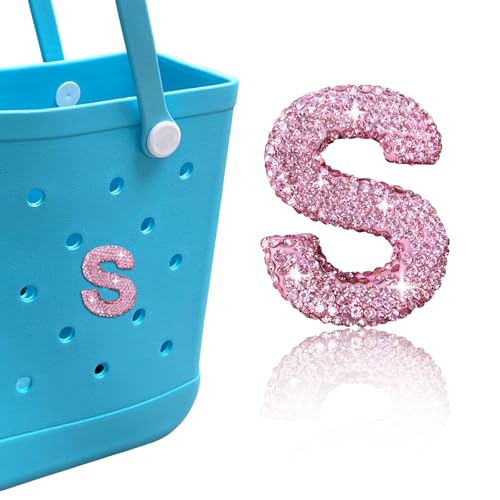 HLUWA Diamond Letter Charms for Bogg Bag, Alphabet Sparkling Purple Rhinestones Lettering Accessories Charms for Simply Southern Bag, Insert Letters Charm for Handbag Beach Tote. (S) - Image 1