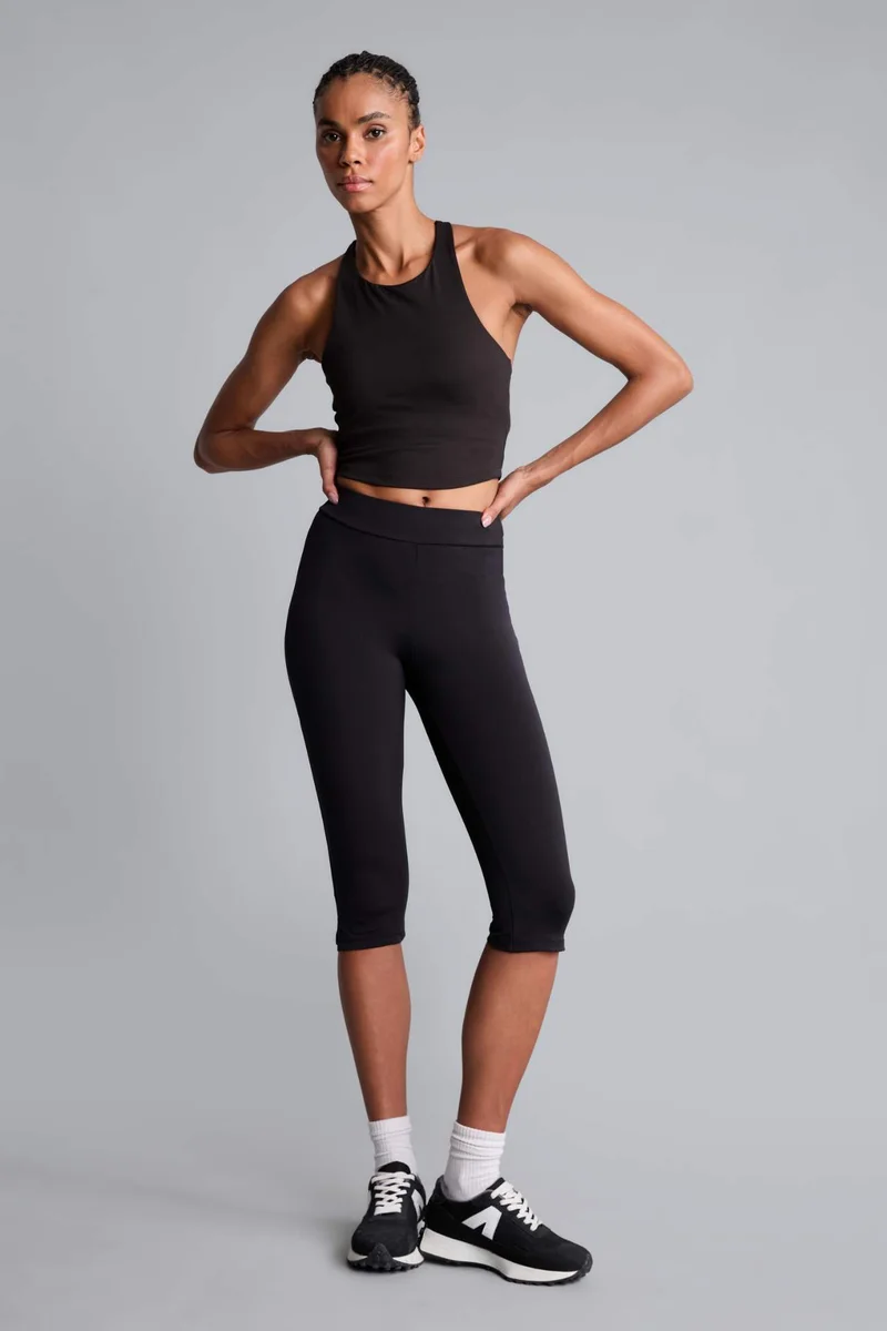 ديفاكتو High Waist Knee Length Black Sports Leggings