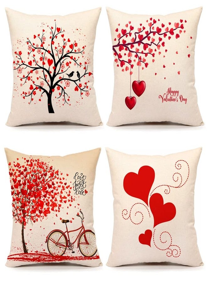 4TH Emotion Valentines Day Throw Pillow Covers 18x18 Set of 4 Red Love Heart Home Decorations Cushion Case for Sofa Couch Polyester Linen - Image 1
